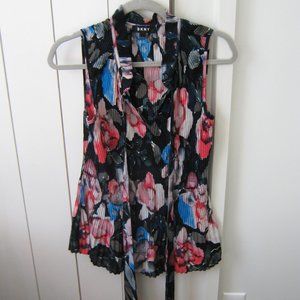 DKNY Floral Ribbed Blouse with Ties